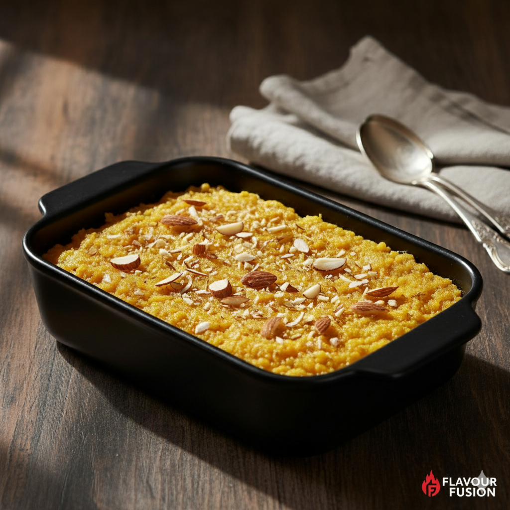 Rich and creamy Badam Halwa made with almonds