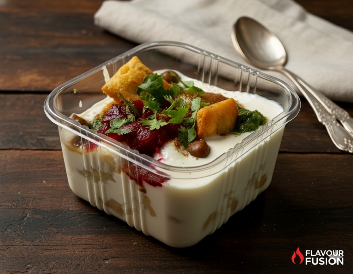 Delicious Bhalla Papdi Chaat with yogurt and chutneys